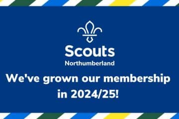 Image showing the Northumberland Scouts logo and the word's 'We've grown our membership in 2024/25'